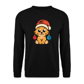 Mignon chat de Noël avec chapeau - Sweat-shirt Unisexe - noir - Devant - Alina (178cm) & Michal (187cm)