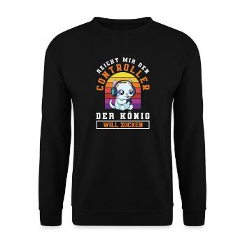 Reicht mir den Controller – König will zocken - Unisex Pullover - Schwarz - Vorne - Alina (178cm) & Michal (187cm)