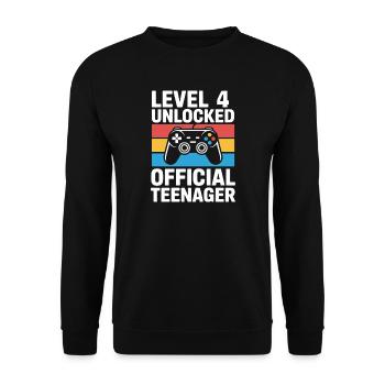 Anniversaire de joueur de niveau 4 débloqué - Sweat-shirt Unisexe - noir - Devant - Alina (178cm) & Michal (187cm)