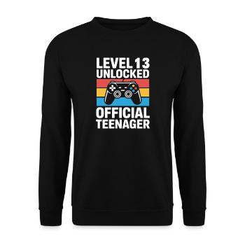 Level 13 freigeschalteter offizieller Teenager - Unisex Pullover - Schwarz - Vorne - Alina (178cm) & Michal (187cm)