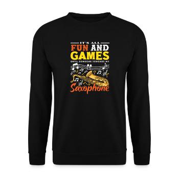 Fun and Games Saxophone Saxophoniste Sax - Sweat-shirt Unisexe - noir - Devant - Alina (178cm) & Michal (187cm)