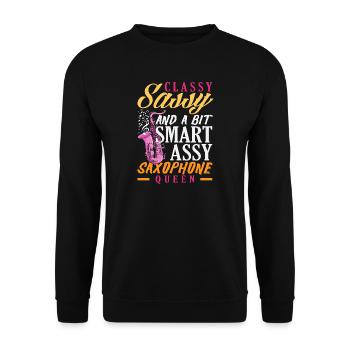 Elegant Naughty Clever Asshole Saxophone Queen - Unisex Sweatshirt - black - Front - Alina (178cm) & Michal (187cm)