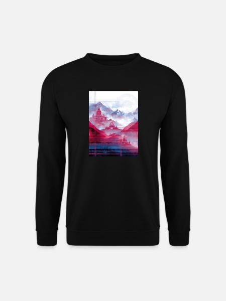Psy-Art - Tempel über Berglandschaft - Unisex Pullover - Schwarz