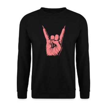Devil Horns Handzeichen – Rock Metal Symbol - Unisex Pullover - Schwarz - Vorne - Alina (178cm) & Michal (187cm)