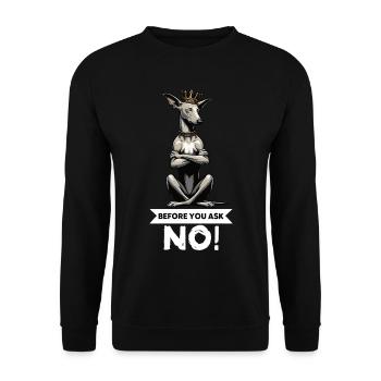 Before You Ask Podenco Podencos Podencoliebhaber - Unisex Pullover - Schwarz - Vorne - Alina (178cm) & Michal (187cm)