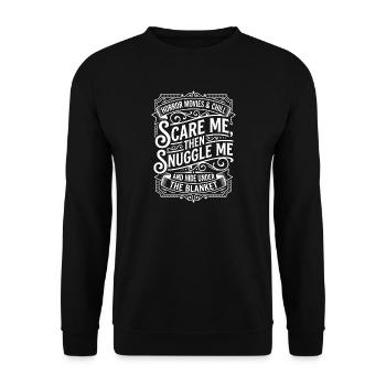 Horror Movies & Chill – Scare Me - Unisex Sweatshirt - black - Front - Alina (178cm) & Michal (187cm)