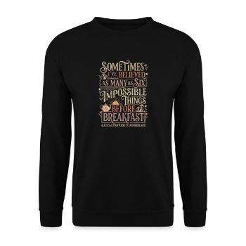 Alice Fantasie Zitat – "Impossible" (Unmöglich) - Unisex Sweatshirt - black - Front - Alina (178cm) & Michal (187cm)