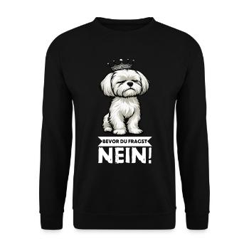 Before you ask: No Malteser Malteserbesitzer - Unisex Sweatshirt - black - Front - Alina (178cm) & Michal (187cm)