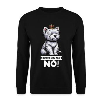 Avant de demander Westie, terrier des Highlands de l’Ouest - Sweat-shirt Unisexe - noir - Devant - Alina (178cm) & Michal (187cm)