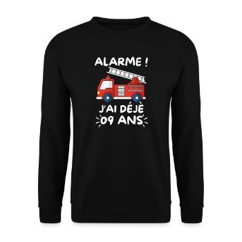 Alarm I'm already 9 years old, firefighter's birthday - Unisex Sweatshirt - black - Front - Alina (178cm) & Michal (187cm)