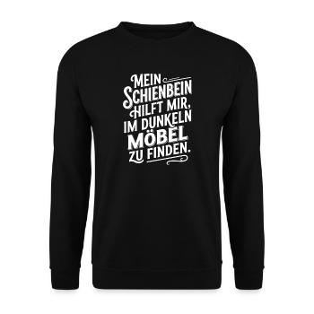 Mein Schienbein hilft Möbel im Dunkeln - Unisex Pullover - Schwarz - Vorne - Alina (178cm) & Michal (187cm)