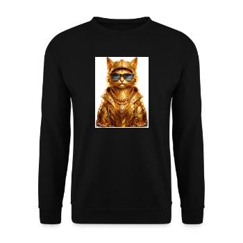 _Golden Pharaoh Cat – luxuriöser urbaner Streetwear-Stil - Unisex Pullover - Schwarz - Vorne - Alina (178cm) & Michal (187cm)