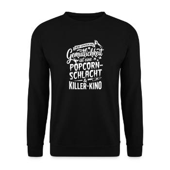 Popcornschlacht und Killer-Kino Horror - Unisex Pullover - Schwarz - Vorne - Alina (178cm) & Michal (187cm)