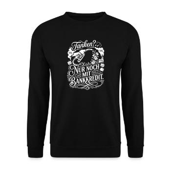 Teuer Tanken - Ironisches Benzin Design - Unisex Pullover - Schwarz - Vorne - Alina (178cm) & Michal (187cm)