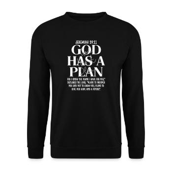 Gott hat einen Plan – Jeremia 29:11 Jesus Glaube - Unisex Pullover - Schwarz - Vorne - Alina (178cm) & Michal (187cm)