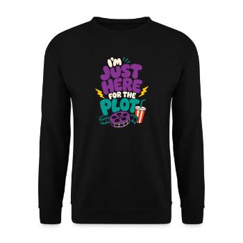 Just Here For The Plot - Unisex Pullover - Schwarz - Vorne - Alina (178cm) & Michal (187cm)
