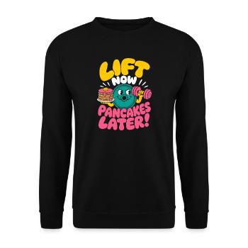 Lift Now Pancakes Later Fitness Humor - Unisex Pullover - Schwarz - Vorne - Alina (178cm) & Michal (187cm)