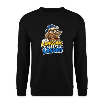 Faultier Skater Langsam lässiger coller spruch - Unisex Pullover - Schwarz - Vorne - Alina (178cm) & Michal (187cm)