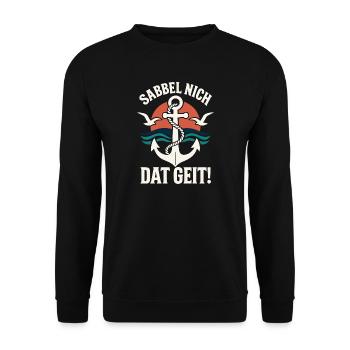 Sabbel nich – Dat geit! Anker Design - Unisex Pullover - Schwarz - Vorne - Alina (178cm) & Michal (187cm)