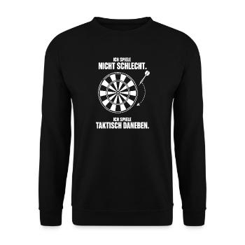 Ich spiele nicht schlecht Taktisch daneben Darts - Unisex Pullover - Schwarz - Vorne - Alina (178cm) & Michal (187cm)