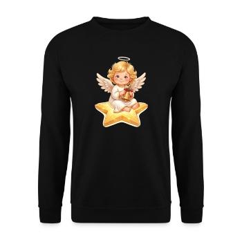 Engelchen mit Glocke, Sternenzauber - Unisex Pullover - Schwarz - Vorne - Alina (178cm) & Michal (187cm)