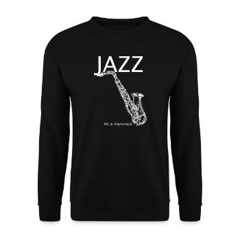 Jazz Style Saxophon - Unisex Pullover - Schwarz - Vorne - Alina (178cm) & Michal (187cm)