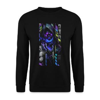 Reaper Neon-Holografieschädel – Halloween - Unisex Pullover - Schwarz - Vorne - Alina (178cm) & Michal (187cm)