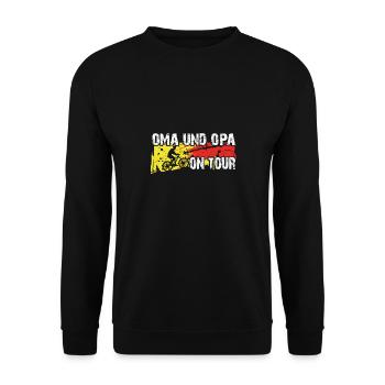Oma und Opa on Tour auf gemeinsamer Radtour - Unisex Pullover - Schwarz - Vorne - Alina (178cm) & Michal (187cm)