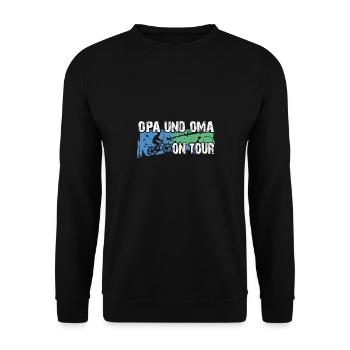 Opa und Oma auf Tour auf gemeinsamer Radtour - Unisex Pullover - Schwarz - Vorne - Alina (178cm) & Michal (187cm)