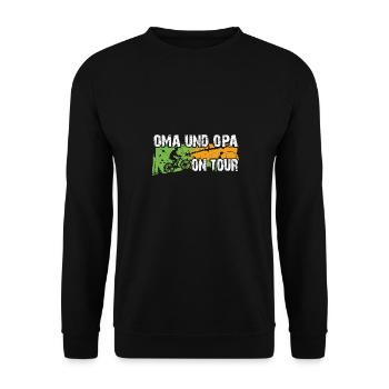 Oma und Opa auf Tour auf gemeinsamer Radtour - Unisex Pullover - Schwarz - Vorne - Alina (178cm) & Michal (187cm)