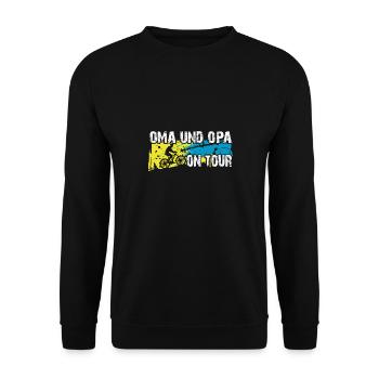Oma und Opa auf Tour auf gemeinsamer Radtour - Unisex Pullover - Schwarz - Vorne - Alina (178cm) & Michal (187cm)