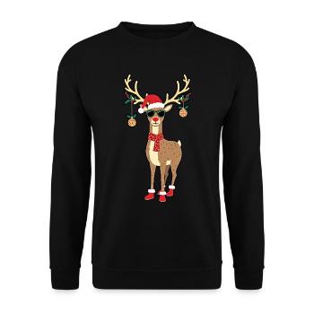 Weihnachten Rentier Rudolph Lustig Geschenk - Unisex Pullover - Schwarz - Vorne - Alina (178cm) & Michal (187cm)