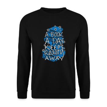 A book a day keeps reality away - Unisex Sweatshirt - black - Front - Alina (178cm) & Michal (187cm)