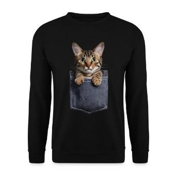 Exotische Kurzhaarkatze in der Tasche Geschenk - Unisex Pullover - Schwarz - Vorne - Alina (178cm) & Michal (187cm)