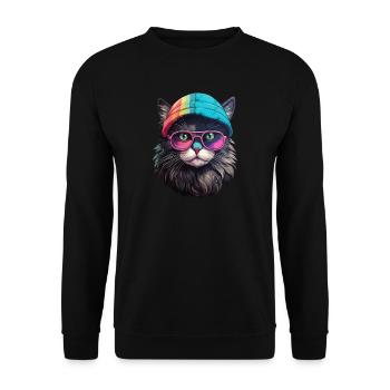 Chat cool avec chapeau et lunettes de soleil - Sweat-shirt Unisexe - noir - Devant - Alina (178cm) & Michal (187cm)