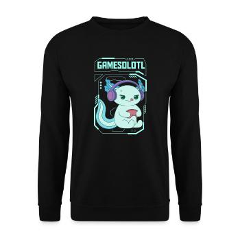 Gamesolotl Pun Design for Axolotl Lovers - Unisex Sweatshirt - black - Front - Alina (178cm) & Michal (187cm)