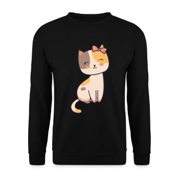 Süße Katze mit Schleife Mieze Schmusekatze - Unisex Pullover - Schwarz - Vorne - Alina (178cm) & Michal (187cm)