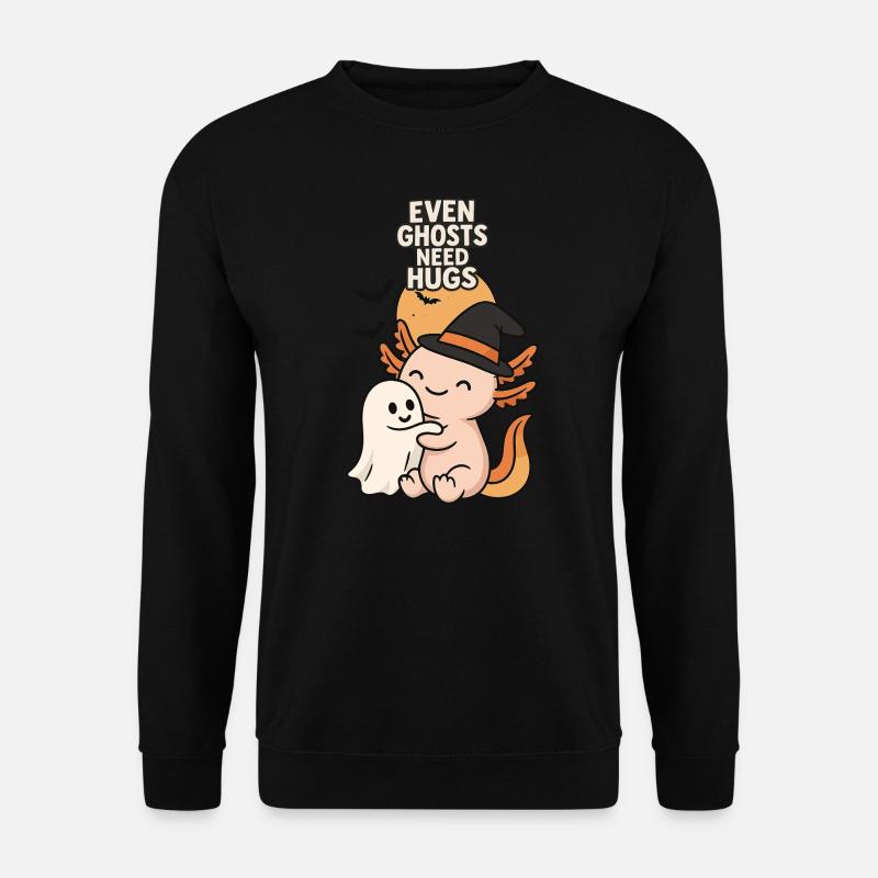 Halloween Axolotl Umarmung mit Geist - Unisex Pullover - Schwarz
