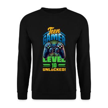 Funny Gamer 10th Birthday Boy Teen Gamer Level 10 - Unisex Sweatshirt - black - Front - Alina (178cm) & Michal (187cm)
