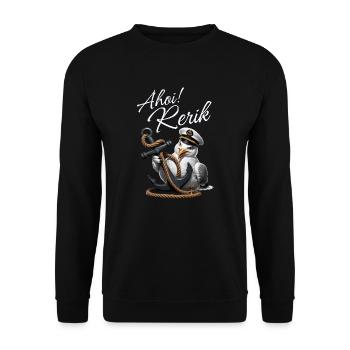 Ahoi Rerik Lustige Möwe mit Anker - Unisex Pullover - Schwarz - Vorne - Alina (178cm) & Michal (187cm)