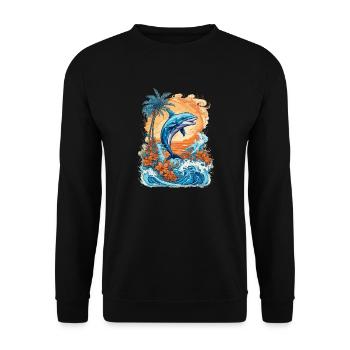 Funny Dolphin - Unisex Sweatshirt - black - Front - Alina (178cm) & Michal (187cm)