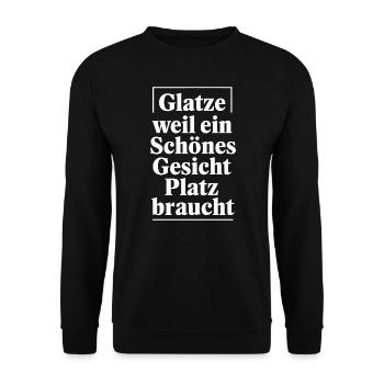 Frisur Glatze Haarausfall, Lustiges Glatzenträger - Unisex Pullover - Schwarz - Vorne - Alina (178cm) & Michal (187cm)