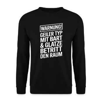 Glatze Frisur Haarausfall, Glatzenträger - Unisex Pullover - Schwarz - Vorne - Alina (178cm) & Michal (187cm)
