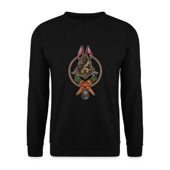 Osterhase Pirat | Frohe Ostern Augenklappe - Unisex Pullover - Schwarz - Vorne - Alina (178cm) & Michal (187cm)