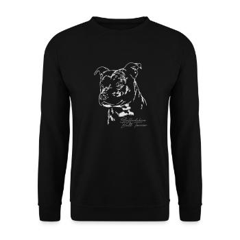 STAFFORDSHIRE BULL TERRIER Portrait Wilsigns - Sweat-shirt Unisexe - noir - Devant - Alina (178cm) & Michal (187cm)