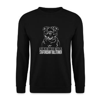 STAFFORDSHIRE BULLTERRIER Life is better Wilsigns - Sweat-shirt Unisexe - noir - Devant - Alina (178cm) & Michal (187cm)