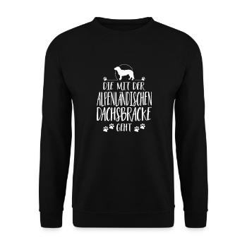 DIE MIT ALPENLÄNDISCHER DACHSBRACKE GEHT Wilsigns - Unisex Pullover - Schwarz - Vorne - Alina (178cm) & Michal (187cm)