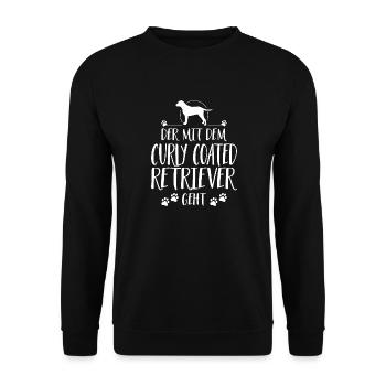 DER MIT CURLY COATED RETRIEVER GEHT Hunde Wilsigns - Unisex Pullover - Schwarz - Vorne - Alina (178cm) & Michal (187cm)