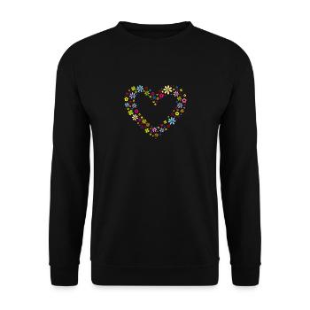 Blumen-Herz - Unisex Pullover - Schwarz - Vorne - Alina (178cm) & Michal (187cm)