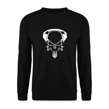 Totenkopf mit Kopfhörern DJ Club Musik Techno - Unisex Pullover - Schwarz - Vorne - Alina (178cm) & Michal (187cm)